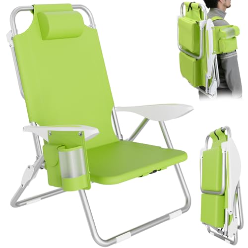 BAKAJI Silla Tumbona de Playa Plegable Estructura de Aluminio Tubular con Bolsillo Puerta Tutto Bolsa Porta Objetos Bolsa Térmica Integrada y Correas Mochila para el Transporte