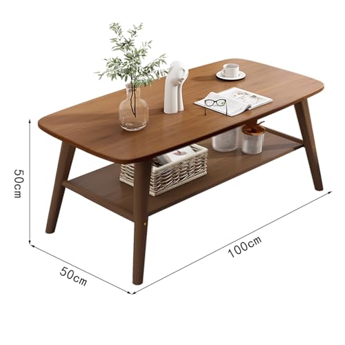Table basse en bois massif moderne avec étagère de rangement - 4