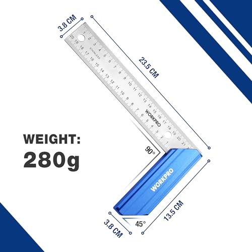 WORKPRO Try Square Carpenter's Square 200 mm roestvrij stalen hoek met aluminium handvat voor houtbewerking timmerlieden en slotenmaker werk - Afbeelding 3