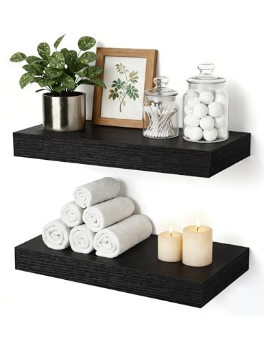 Mifurn Floating Shelves Bathroom for Wall Bathroom Shelves Over Toilet Wall Shelves & Book Shelf Hanging Shelf Modern Wooden Wall-Mounted Small Floating Shelves 12x7x1.5 in (Black Set of 2)