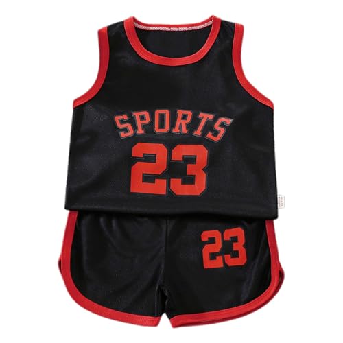 Generisch 2026 - Conjunto de baloncesto infantil de verano para niños y niñas, chaleco de malla y pantalones cortos, ropa deportiva ligera para niños pequeños, Negro , 4-5 años