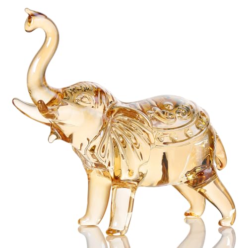 Image of YWHL Champagne Crystal Elephant Figurine, Glass Elephants Statue Gifts for Elephant Lovers, Sparkling Art Animals Collectible Decoration for Home Table Centerpiece