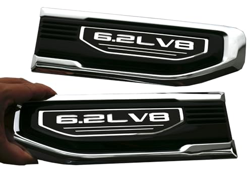 Image of Pair New 6.2L V8 Vent Emblems Kit 3D Driver Passenger Side Badge Compatible with 2019-2026 GMC Sierra GM 85160715 86532094 (6.2L V8-Chrome)