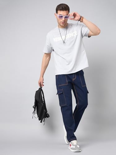 Image of STUDIO NEXX Men's Loose Fit Cargo Jeans| Stretchable | Cargo Denims | Utility Pockets