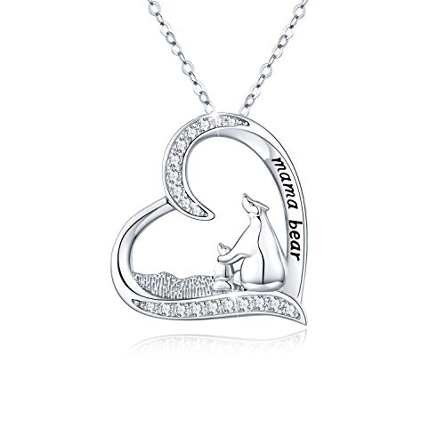 Polar Bear Necklace for Women 925 Sterling Silver Mother and Child Cute Animal Pendant Necklace Birthday Mother's Day Gifts for Girl Mum Daughter (Heart)