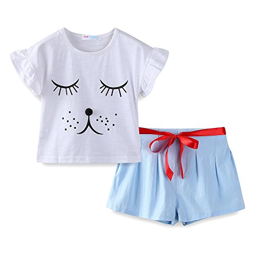 Conjunto de verano para niñas con pantalones cortos y camiseta de perrito blanco Mud Kingdom de 3-4 años