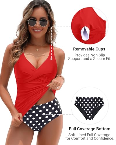 Image of Yonique Plus Size Tankini Swimsuits for Women Blouson Tankini Tops with Swim Shorts Two Piece Bathing Suits