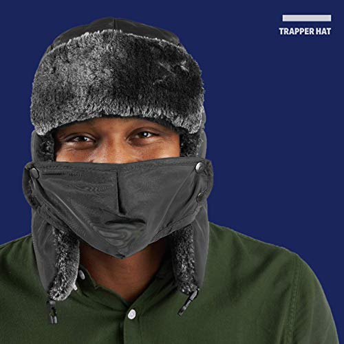 Winter Trapper Hat - Russian Style Ushanka, Trooper, Faux Fur Headwear for Men and Women - Ear Flaps, Chin Strap, Windproof Ski Mask - Covers Full Face - Hunting, Snowboarding Accessories Blue