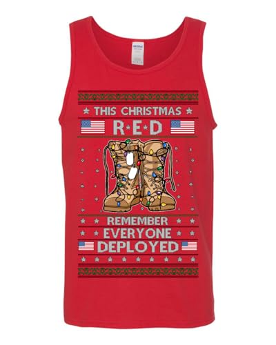 This Christmas RED Remember Everyone Deployed Pro Military Vet 1st 2nd Amendment Veteran RED Friday Ugly Christmas Mens Tank Top, Red, XX-Large2
