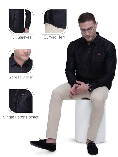 Image of Kuons Avenue Men's Denim Casual Shirt | Regular Fit | Full Sleeves | Smart Spread Collar | - Perfect for Everyday Casual
