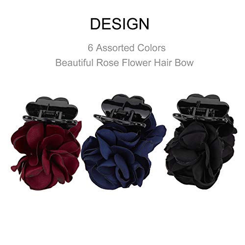 6 Small Pack Black Red Pink Green Rose Flower Bows Banana Plastic Hair Claw Ponytail Holder Clips Jaw Barrettes Grips Clamps Buns Chignon Accessories For Women Girl #TOP4