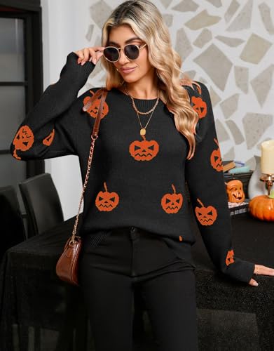 Women's Pullover Sweaters Long Sleeve Crew Neck Cute Multi-Hearts Knitted Casual Sweater