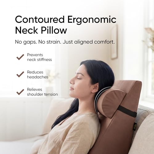 Image of Frido Wedge Neck Rest Pillow | Multipurpose Neck Pillow | Memory Foam Roll with Adjustable Strap | Relieves Neck, Knee & Lumbar Pressure | Compatible with Wedge Plus | Washable Cover, Light Caramel