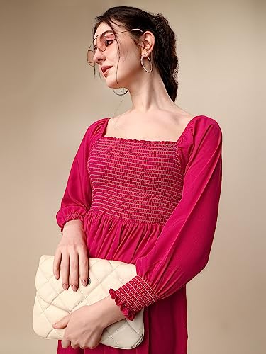 Image of Sheetal Associates Women's Casual Square Neck Crepe Solid Fit & Flare Full Length Dress