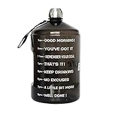 BuildLife 1 Gallon Water Bottle Motivational Fitness Workout with Time Marker/Drink More Daily/Clear BPA Free/Large 128OZ Capacity Throughout The Day(Black,1 Gallon)