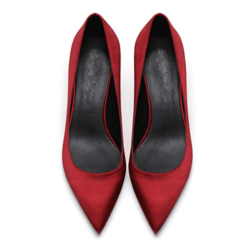 MOOMMO Kitten Heel Pumps Pointed Toe Satin Slip On 2 Inch Mid Heel Dress Shoes Classic Work Pumps for Office Ladies Wedding Bridal Party 4-13 M US4