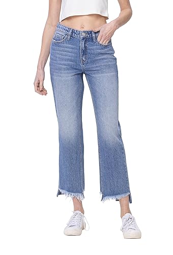 VERVET, High Rise Regular Straight Jeans, Medium Blue