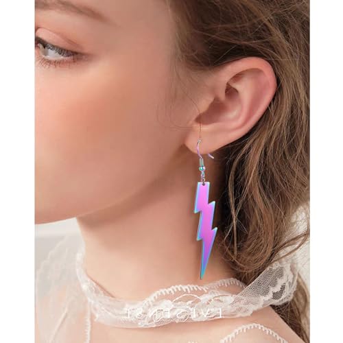 REELMAR 80s Dangle Earrings for Women Neon Lightning Bolt Drop Earrings Minimalist Stainless Steel Geometric Statement Earings Jewelry4