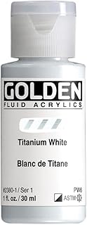 Fluid Acrylics by GOLDEN, Titanium White, 1 fl. oz. Bottle, Professional Acrylic Paint, Semi-Opaque