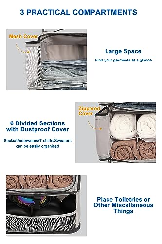 ELEZAY Hanging Packing Cubes Portable Closet 3-Shelf Travel Collapsible Compression Garment Organiser for Carry-on Luggage Suitcase Space Saver Bag X-Large_No Side Pockets - Image 3