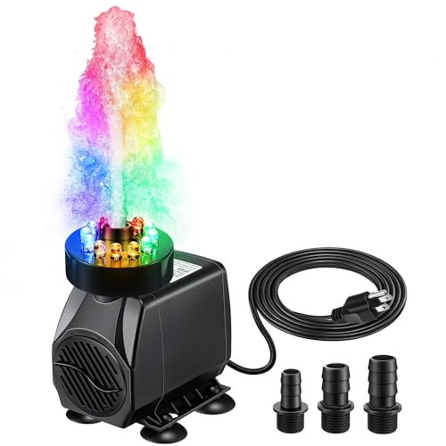 45W 2700l/h Submersible Water Pump for Fountain with Light, 8.86ft High Lift