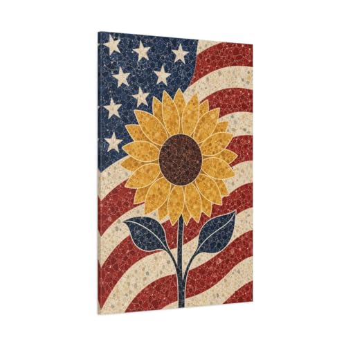 Tableau tournesol patriotique vertical 80x120cm pour salon
