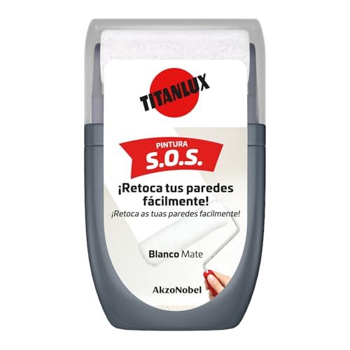 Titanlux Rodillo Pintura Retoca Paredes, manchas, garabatos, rozaduras, pequeñas humedades, Blanco 30ml