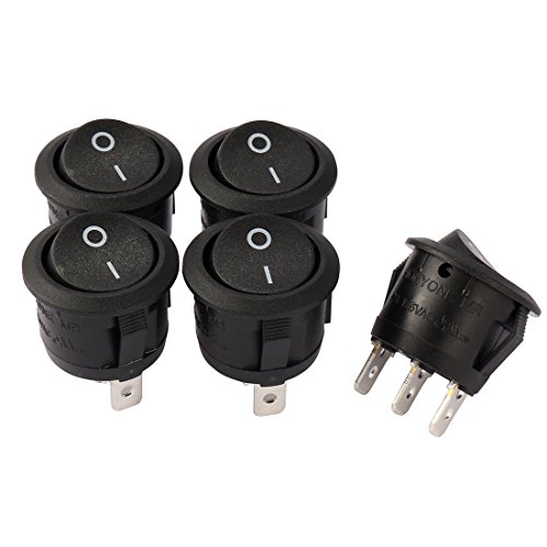 Uxcell 5Pcs Ac250V/10A 125V/12A 3P Spst I/O Round Button Boat Rocker Switch Toggle On/Off #TOP6