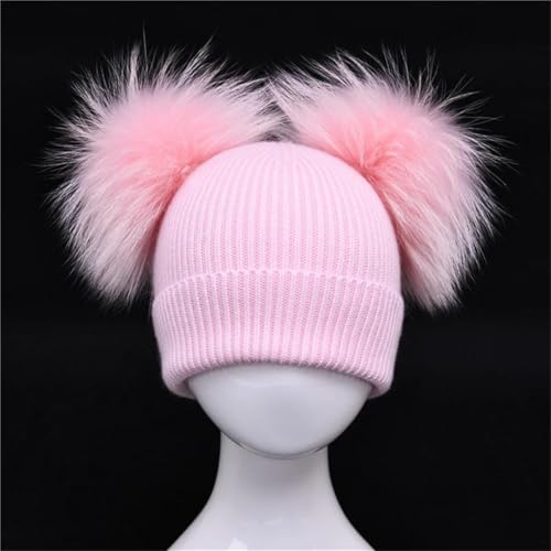 Children's Beanie Toddler Baby Kids Cashmere Knitted Hat With 2 Double Fur Fuzzys Ears Hat For Boys And Girls2