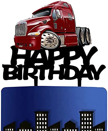 Decoración de pastel de camión pesado, suministros de cumpleaños con temática de transporte, decoración de pastel de cumpleaños de acrílico para niños y hombres, decoración de fiesta de cumpleaños