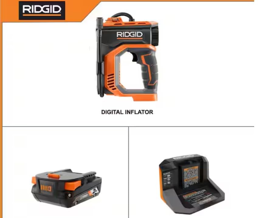 RIDGID 18V Cordless Portable Inflator Kit with 2.0 Ah Battery and Charger