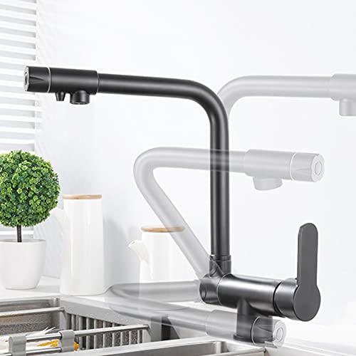 Robinet de cuisine 3 voies noir mitigeur pliant en laiton pour eau potable