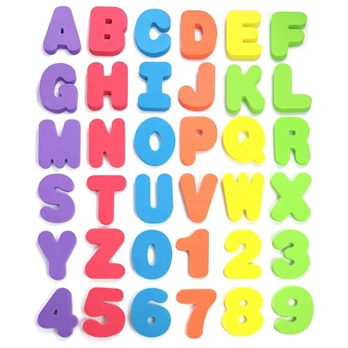 Image of Click N’ Play 36 Piece Play Set of Bath Foam Letters & Numbers with Mesh Bag Organizer, Non Toxic & BPA Free, Colorful, Educational & Fun ABC Foam Bath & Shower Toys for Baby & Toddlers