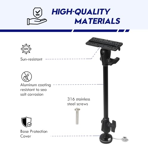 Image of 1.5 inch / C Size Ball Fish Finder Mount, 360Rotation, 2 PCS (18-22 inch) Arm with Base Protection Cover, Marine Electronic /Depth Finder Mount for Boats, Compatible with Garmin, Lowrance, Humminbird and More