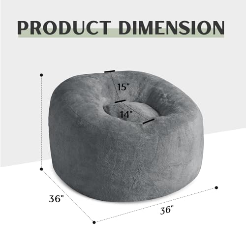 SHOUREN Large Bean Bag Chair,Sherpa Fabric Bean Bag Couch with Backrest, Bean Bag Sofa for Adults/Teens,Extra Soft Memory Foam Floor Sofa,Dark Grey