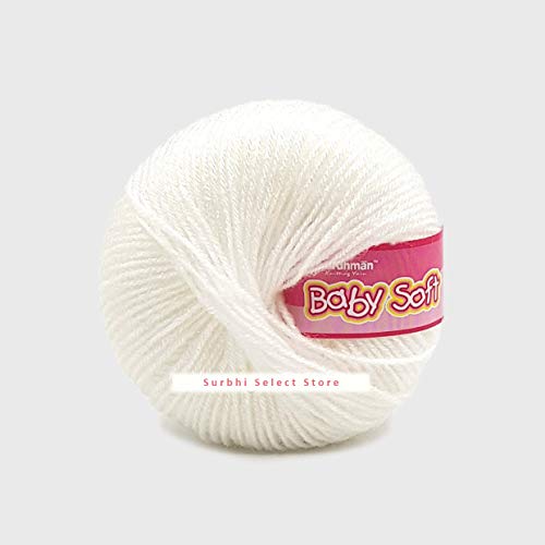 Image of Vardhman BabySoft Knitting Yarn | 100% Acrylic Wool | 4 Ply | Thin Knitting & Crocheting Hook Thread & Lightweight | Special Baby Wool | 150 Grams (6 Balls of 25g) | Machine Washable | Ideal for Blankets, Hats, Booties Ultra-Soft for Baby Sweaters, Blankets, Caps, Socks, Soft toys, Art & craft | Available in multicolors - (BBL018 - White)
