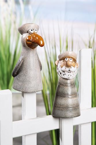 GILDE Zaunfigur 'Küste' Möwe und Matrose, Keramik, Braun, 21 x 9,5cm, 2er Set, Gartenfigur
