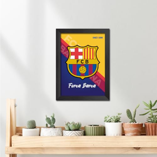 Image of TenorArts Barcelona Football Club Poster FCB Logo Tagline Laminated Photo Frame Painting with Matt Finish Black Textures(12 inches x 9inches)
