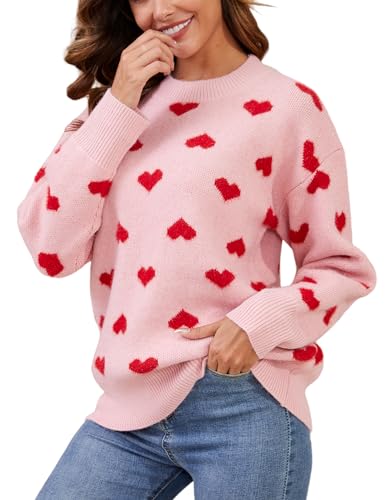 Gihuo Heart Sweater for Women Cute Kawaii Casual Crewneck Long Sleeve Knitted Pullover Sweaters
