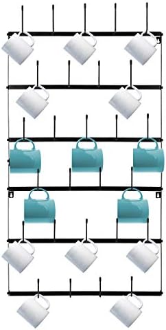 Sorbus Mug Rack Cup Holder - Wall Mounted Home Storage Mug Hooks with 6-Tier Display Organizer for Coffee Mugs, Tea Cups, Mason Jars, and More – Holds 27 Mugs – Black Metal (Large)