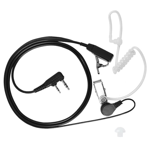Pinganillo Walkie Talkie de 2 Pines, Auricular Walkie Talkie de Seguridad con Botón PTT Compatible con Radio Bidireccional Kenwood Bao-Feng UV5R 888S RT24 RT27 HESENATE HT999 (150CM)