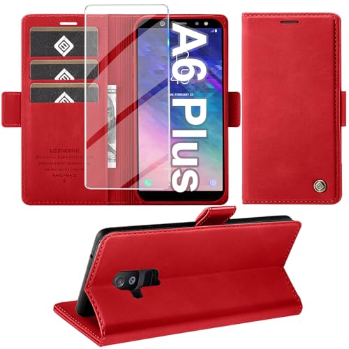 Étui en cuir Samsung Galaxy A6 Plus Giyer avec film rouge