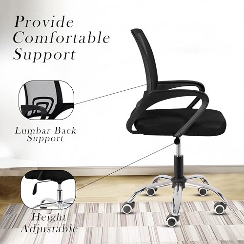 Image of Casa Copenhagen Mesh Mid Back Office /Study /Computer /Revolving /Desk Chair for Work from Home -Metal Base, Height Adjustable Seat- Jet Black & Black Handle