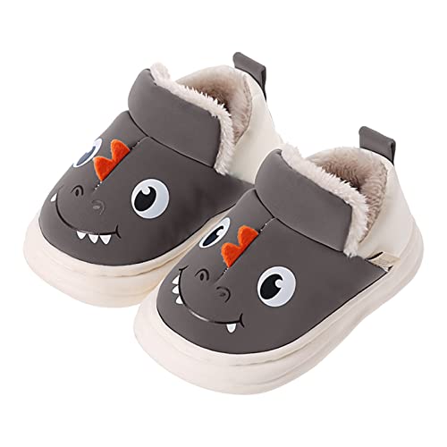 sfdgfhyf Infant Boy Winter Warm Shoes Children Cotton Slippers Boys Cartoon Smlie Dinosaur Bag with (Grey, 2.5 Years Toddler)2