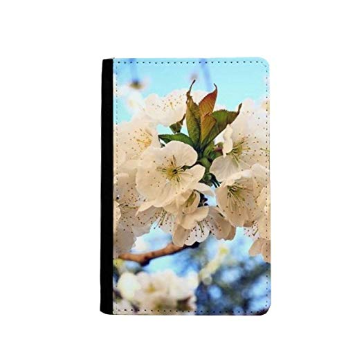 Étui portefeuille de voyage à motif fleurs blanches en simili cuir pour cartes et passeport