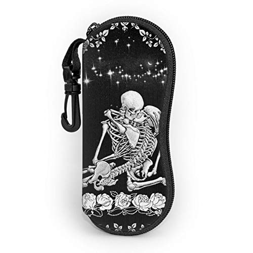 Skull The Kissing Lovers Romantic Constellation Skeleton Sunglasses Soft Case Portable Zipper Eyeglass Bag Ultra Light Neoprene Glasses Pouch With Belt Clip For Women Men