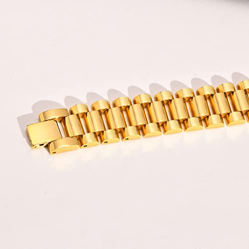 Personalized Id Bracelets Gifts For Men -Customize Mens Stainless Steel Link Bracelet,Mascline 15.5Mm Width Watch Band Wristband,Engraving Gifts To Him Boyfriend Dad Husband, Father's Day Gift/Gold #TOP5