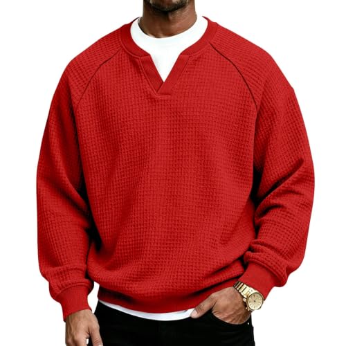 Mens Waffle Knit Long Sleeve V Neck Sweater Pullover for Stylish Comfort - Image 4
