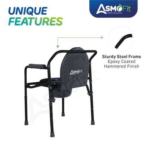 Image of Foldable Commode Chair Height Adjustable Use in Room or Over Toilet, Potty Chair with Armrests, Bedside Commode - Ideal for Adult, Pregnant Women, Elderly - Weight Capacity 100KG (Without Wheels - Black)