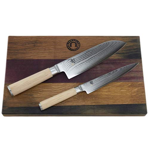 Kai SHUN Classic White Messerset | DM-0701W Allzweckmesser 15 cm Klinge | + | DM-0702W Santokumesser 18 cm Klinge | + | großes Schneidebrett aus Fassholz 34x21 cm | VK: 367,- € Cover